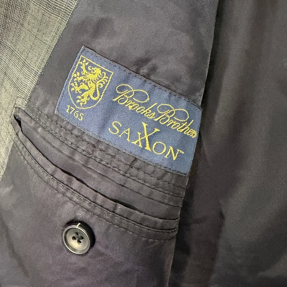 Brooks Brothers Mens 42XL Blazer 1818 Fitzgerald Gray Plaid SaxXon Wool Jacket